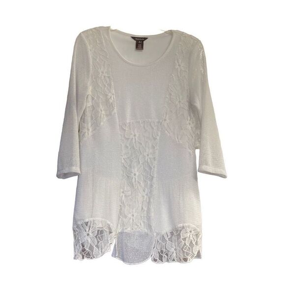 MULTIPLES Women’s Lace Gossamer White Top Size Small - Picture 1 of 8